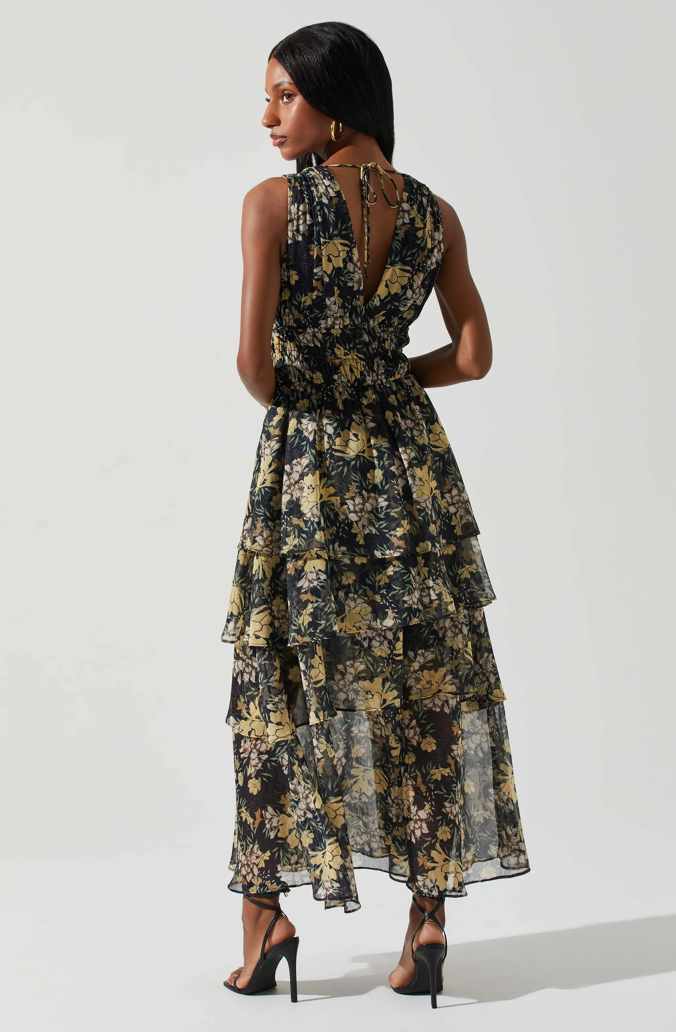 Kali Sleeveless Smocked Waist Floral Maxi Dress