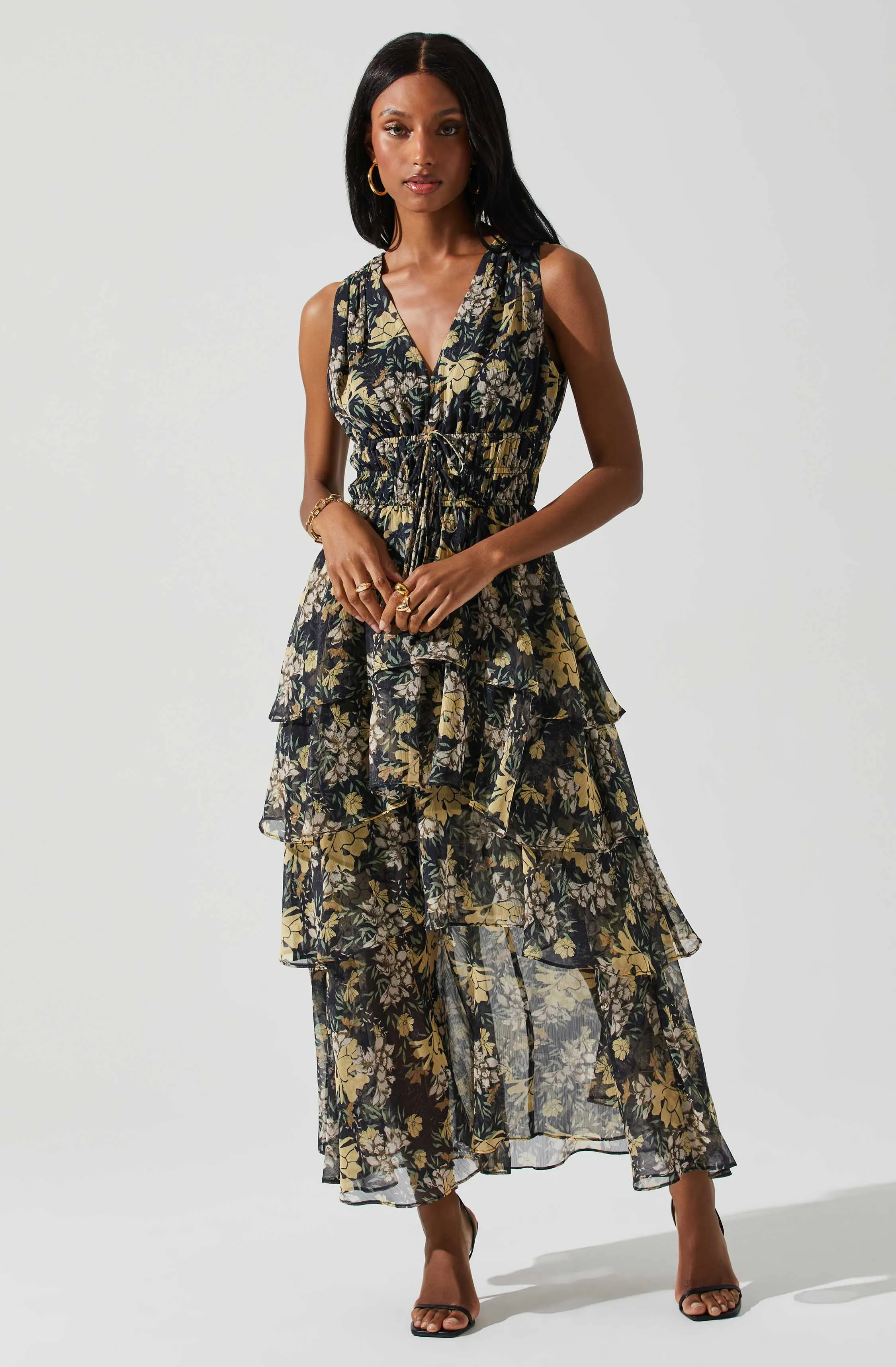 Kali Sleeveless Smocked Waist Floral Maxi Dress