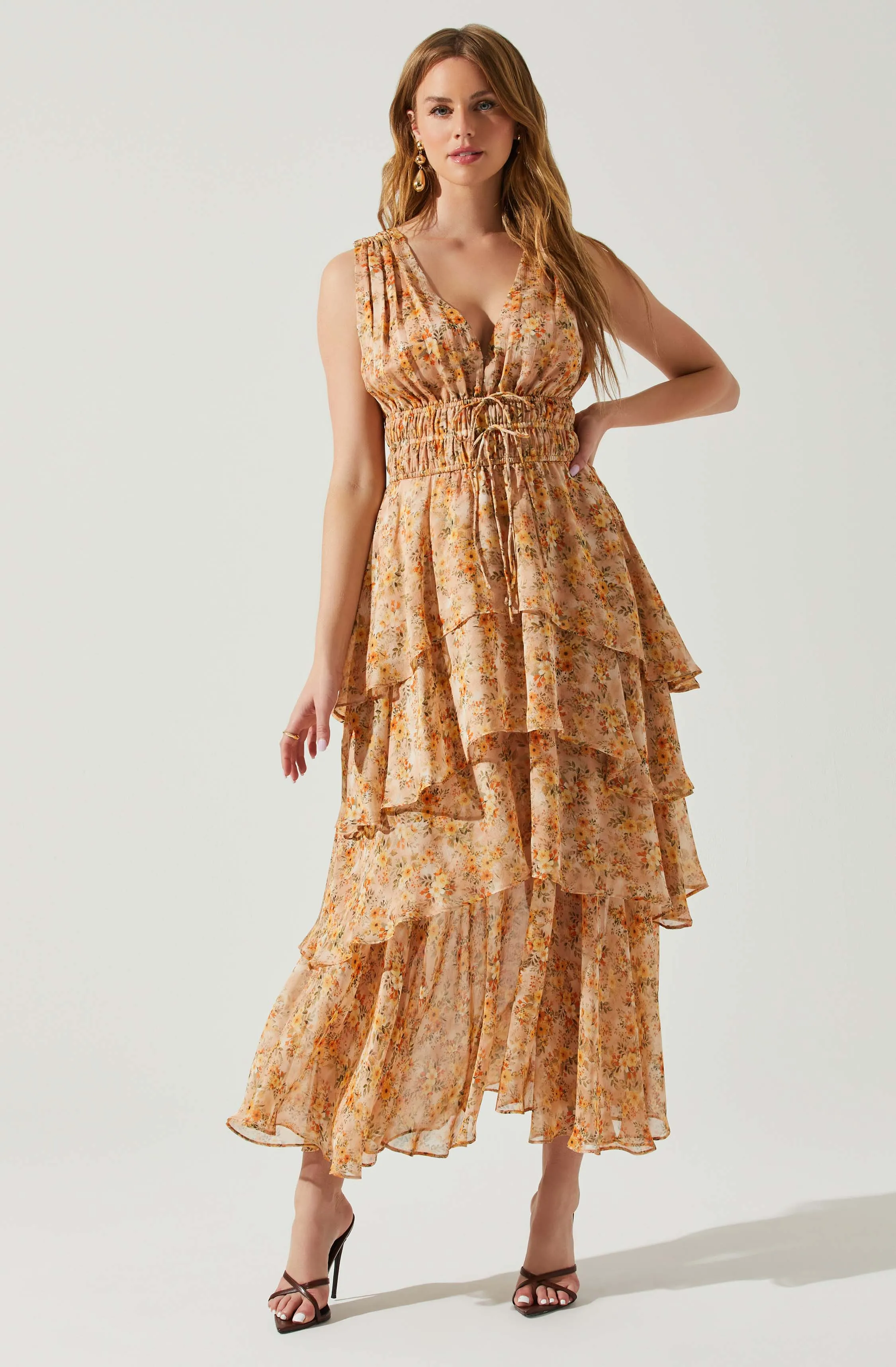 Kali Sleeveless Smocked Waist Floral Maxi Dress