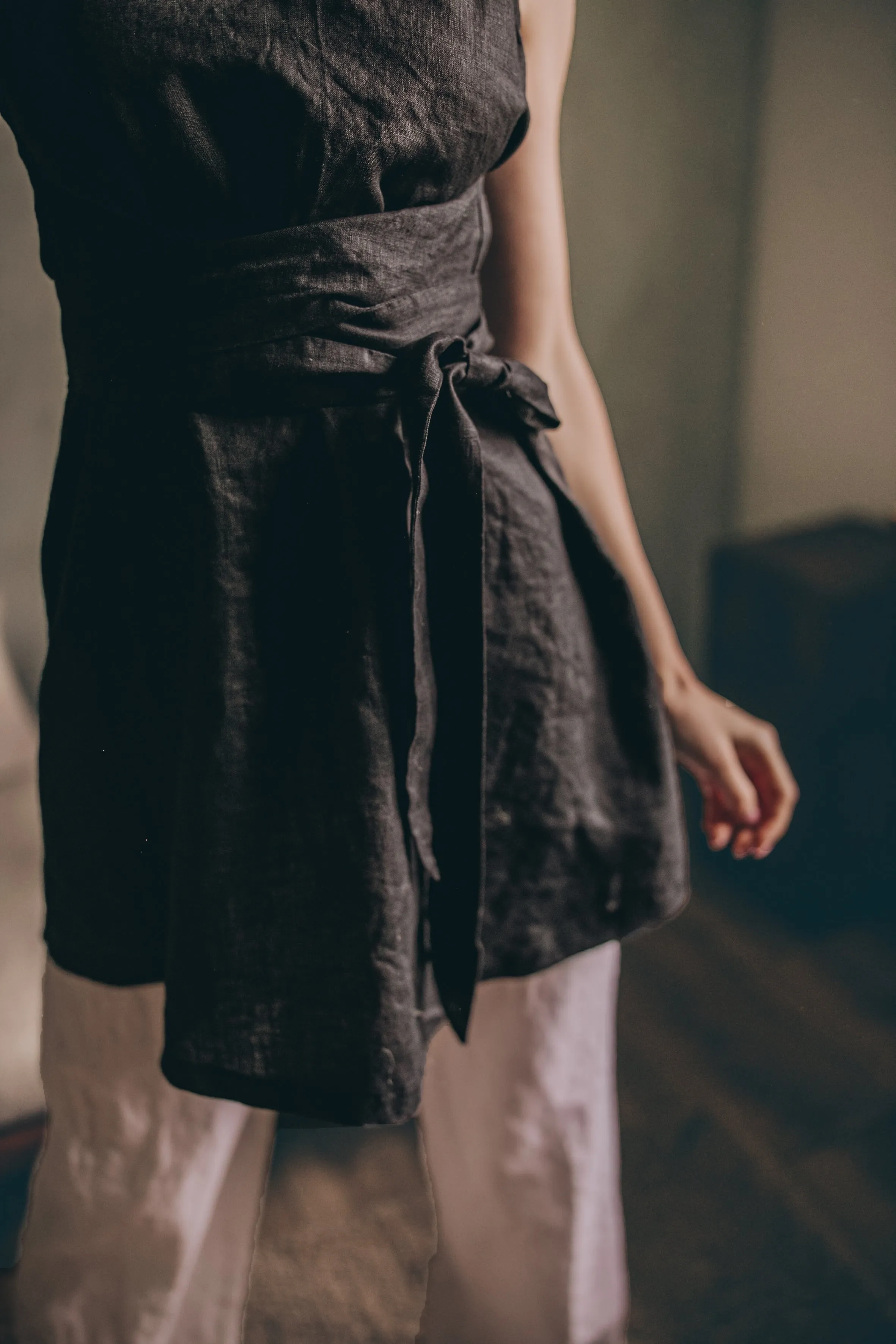 Linen Tunic Top with Tie Belt