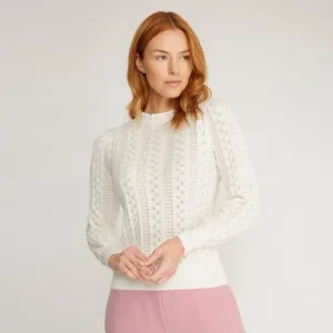 Long Sleeve Frill Pointelle Sweater