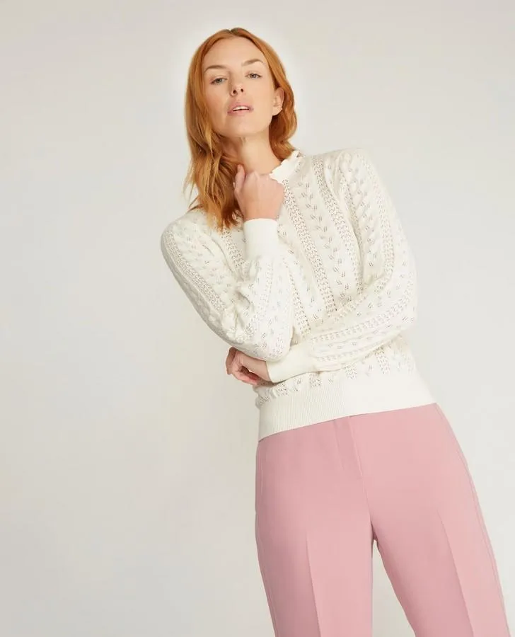 Long Sleeve Frill Pointelle Sweater