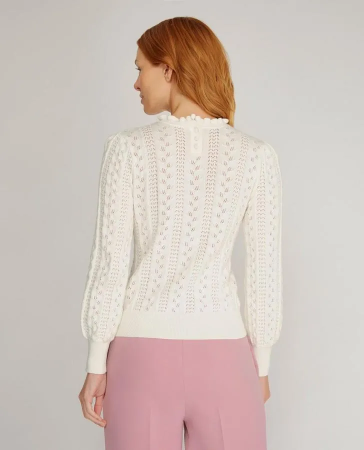 Long Sleeve Frill Pointelle Sweater