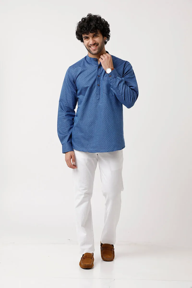 Moksha - Dark Blue Short Kurta for Men | Uathayam