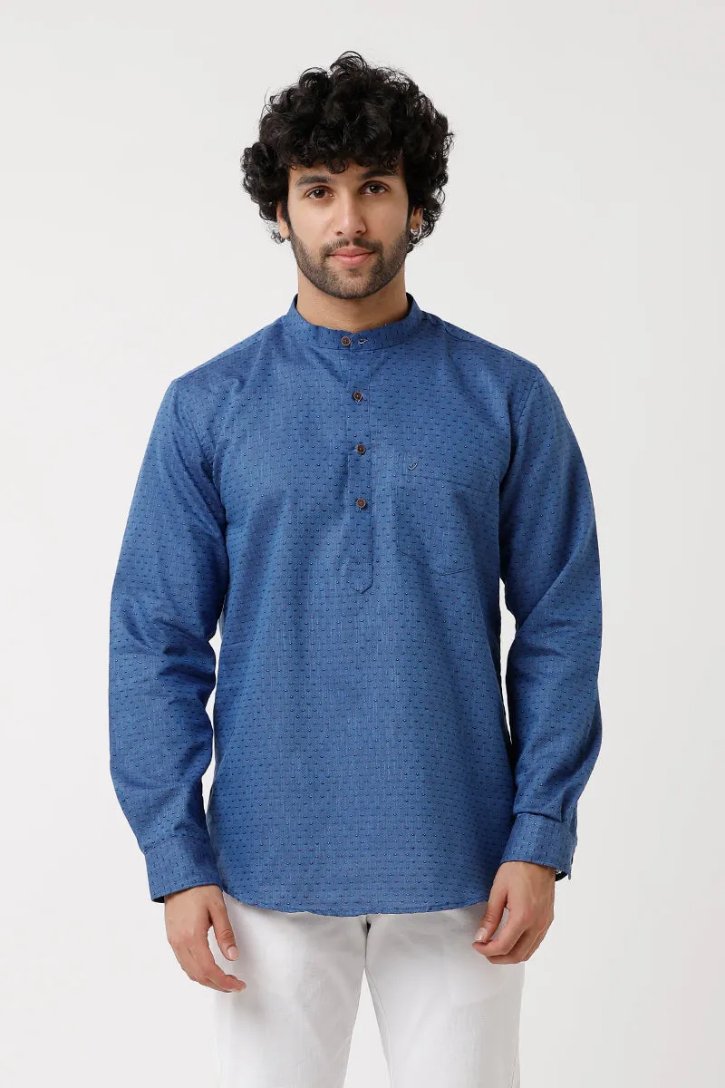 Moksha - Dark Blue Short Kurta for Men | Uathayam