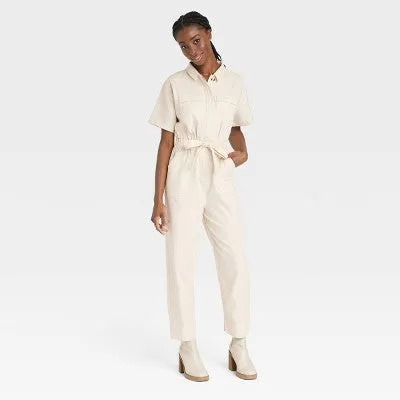 New - Women's Short Sleeve Button-Front Boilersuit - Universal Thread