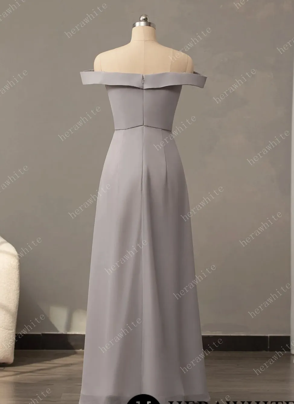 Off The Shoulder Chiffon Bridesmaid Dresses Long Split A-Line Floor Length