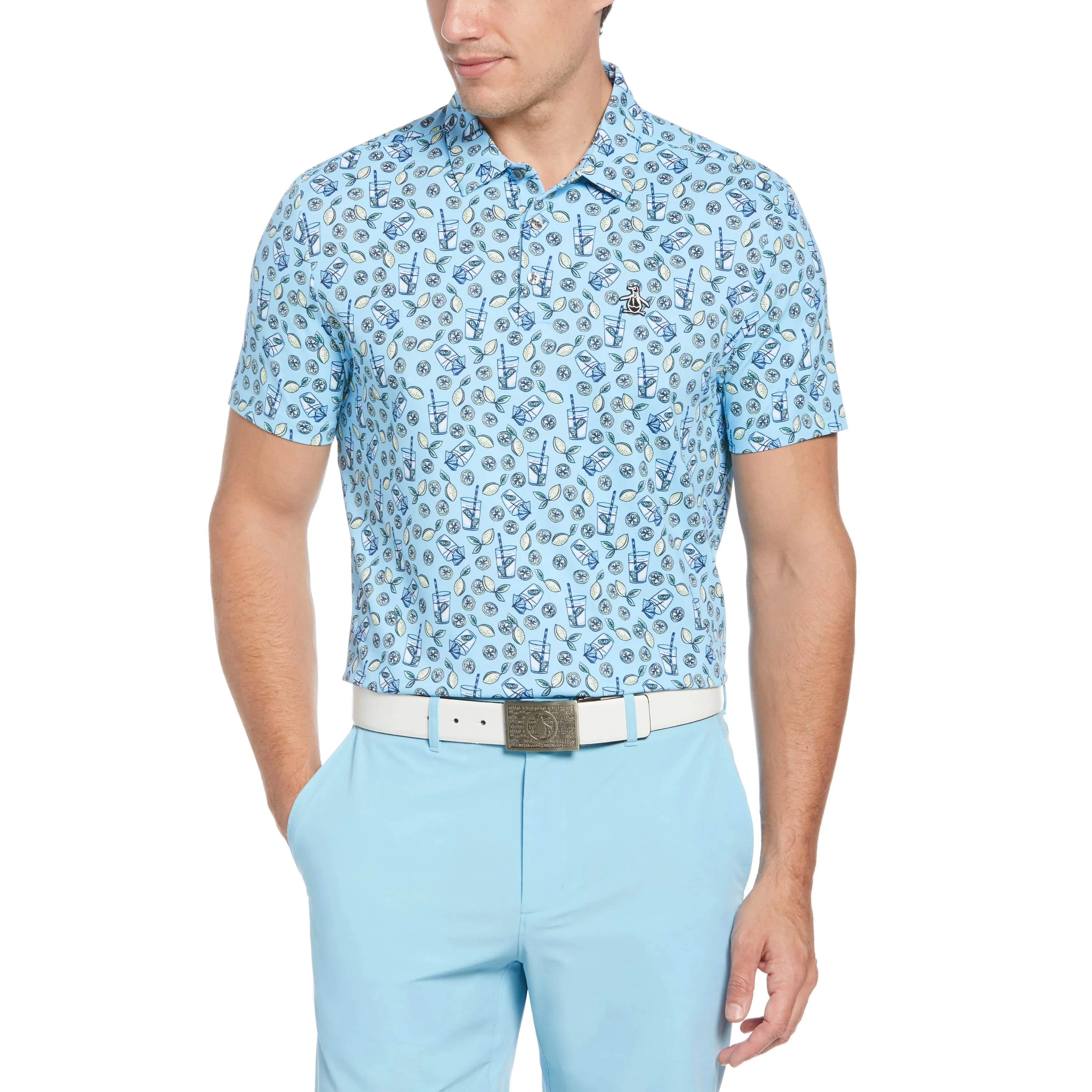 Original Penguin Mens Lemonade Print Golf Shirt Polo - BALTIC SEA