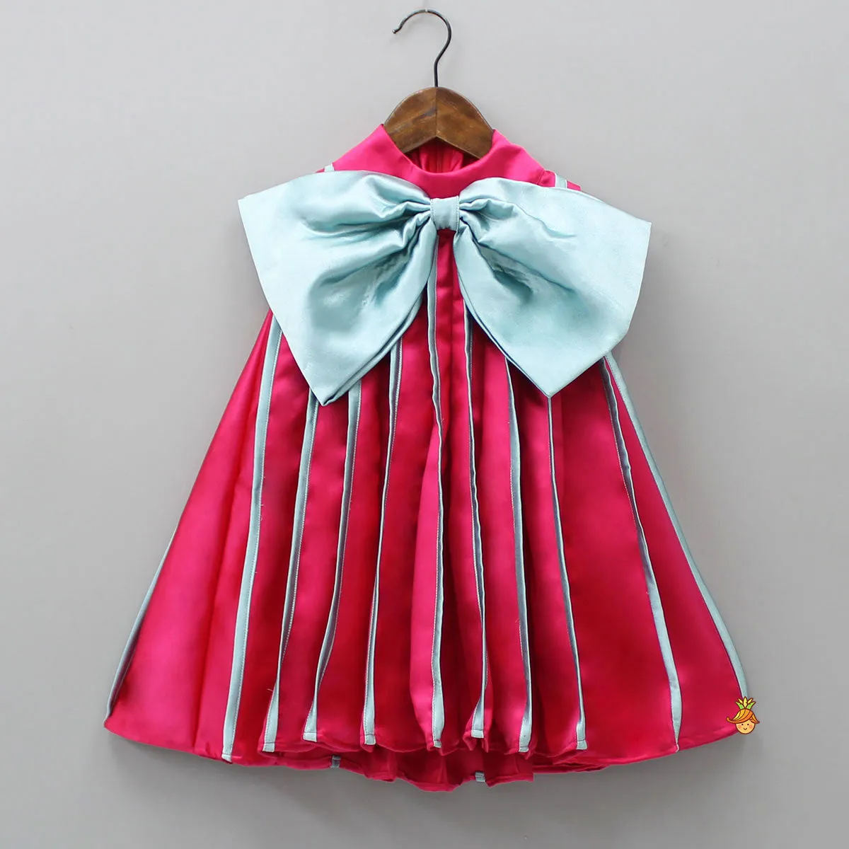 Pre Order: Charming Pink And Green Stylish Pleated Dress