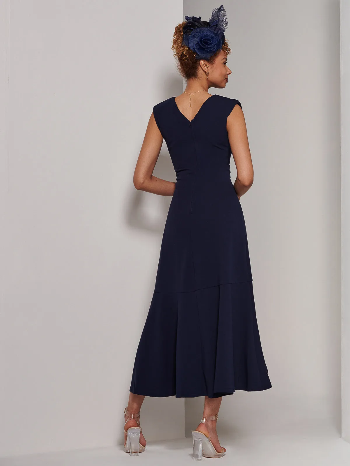 Preslie Wrap Frill Hem Maxi Dress, Navy