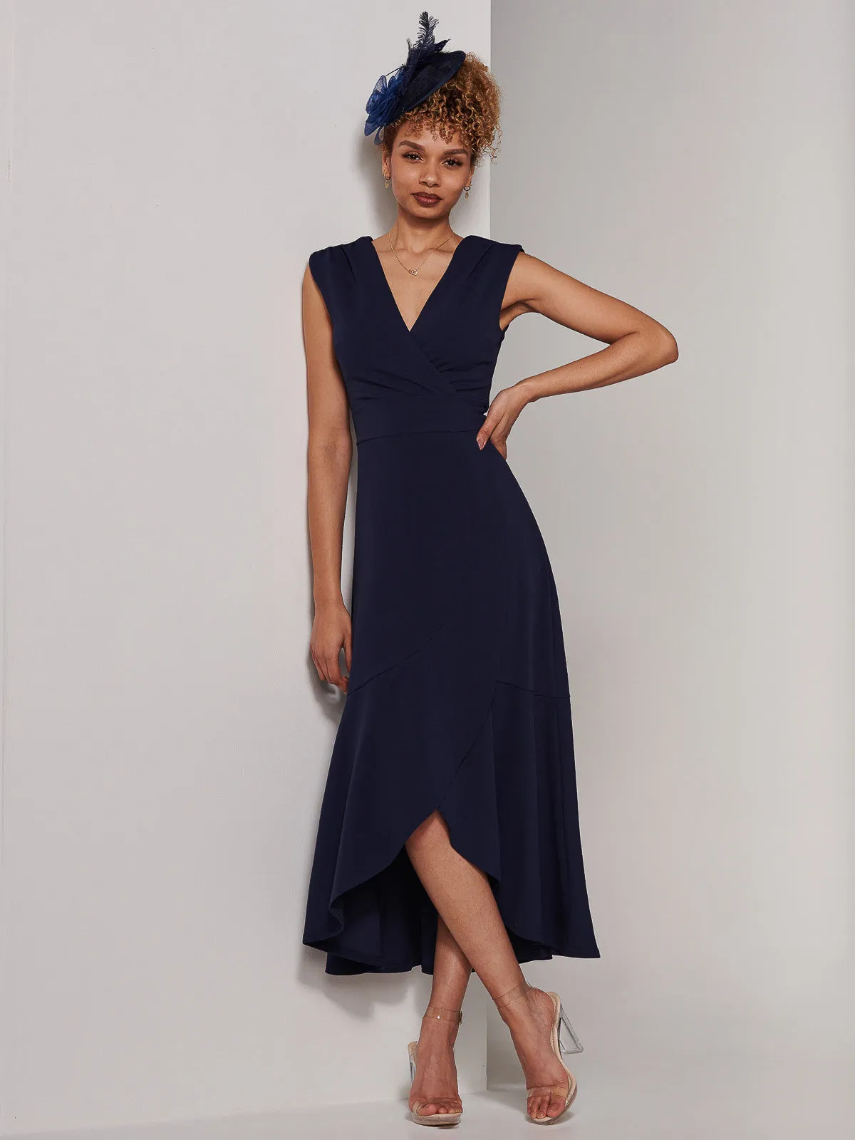 Preslie Wrap Frill Hem Maxi Dress, Navy