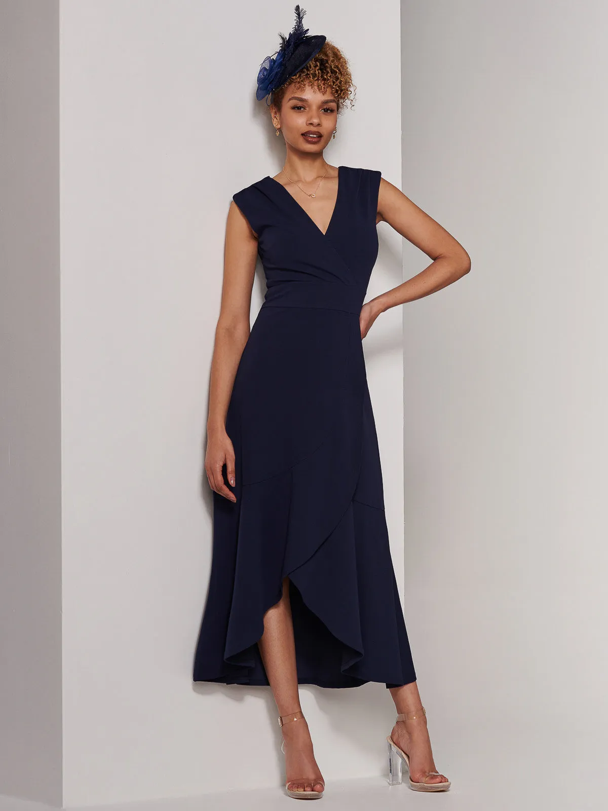 Preslie Wrap Frill Hem Maxi Dress, Navy