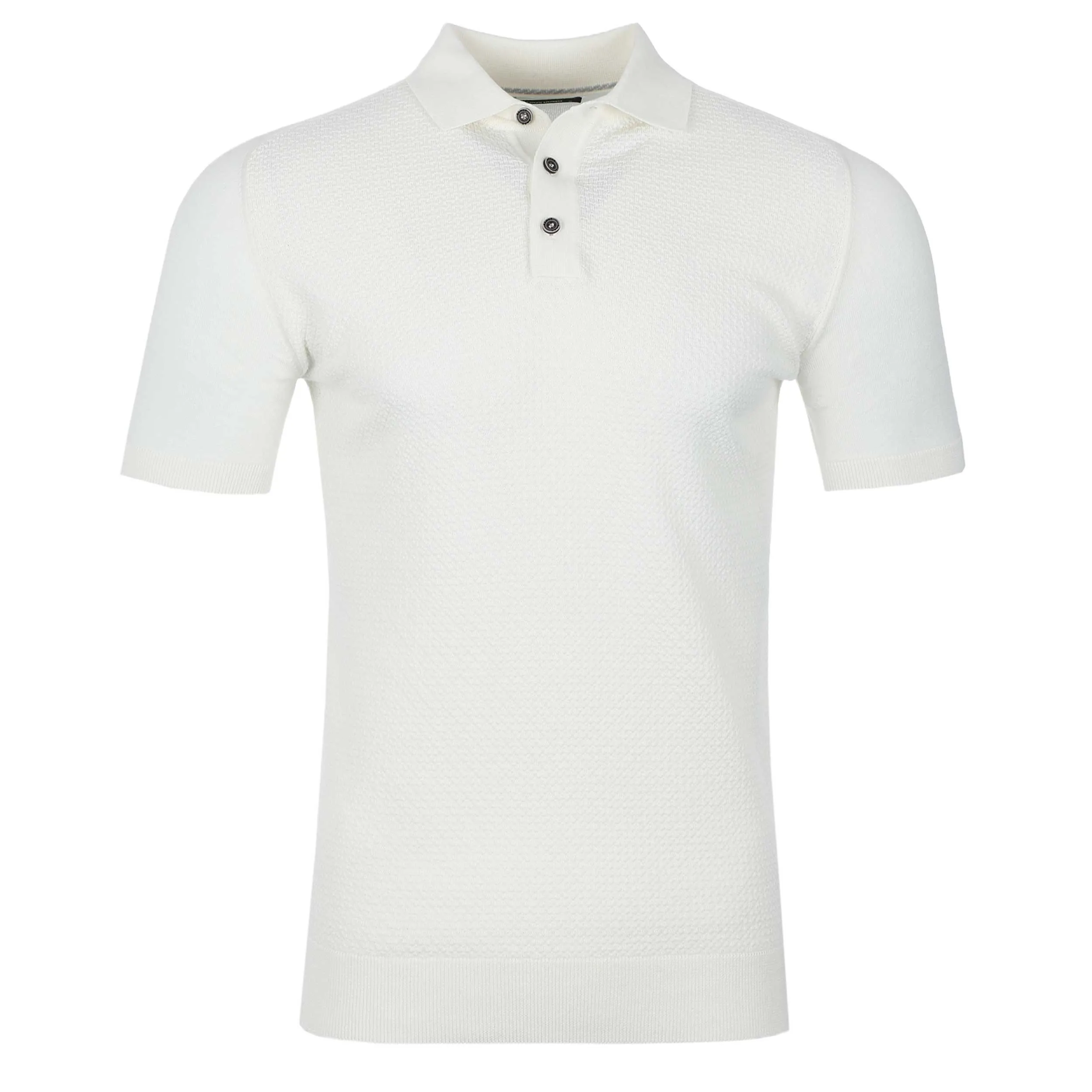 Remus Uomo Waffle Knitted Polo Shirt in Ecru