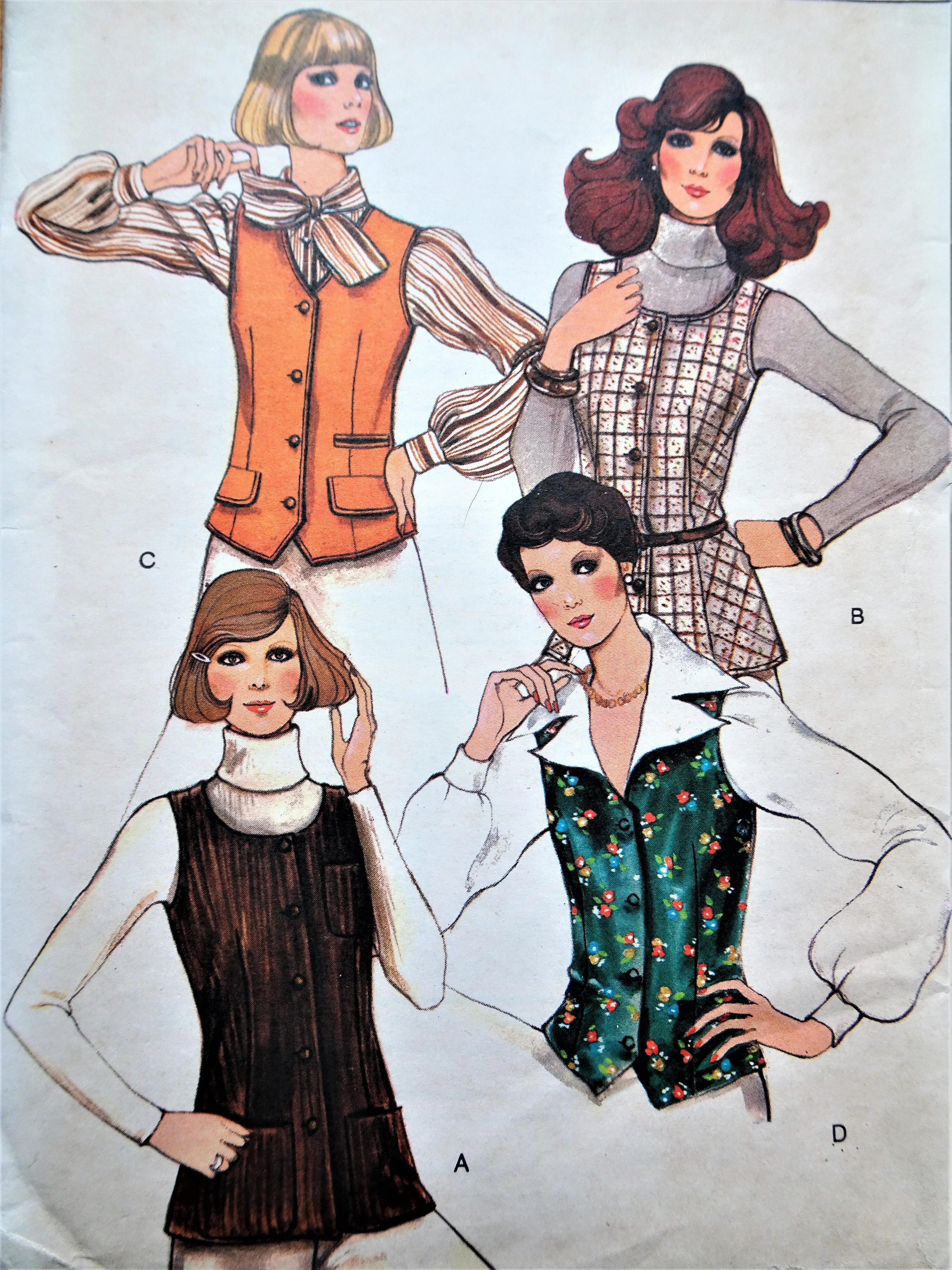 RETRO 70s Set of Vests Pattern Vogue 8968 Four Designs Bust 32 Vintage Sewing Pattern UNCUT