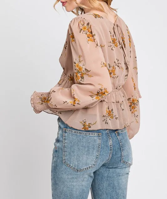 Sheer Bliss Floral Chiffon Long Sleeve Blouse