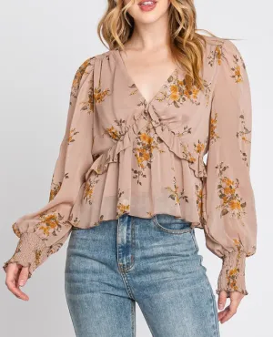 Sheer Bliss Floral Chiffon Long Sleeve Blouse