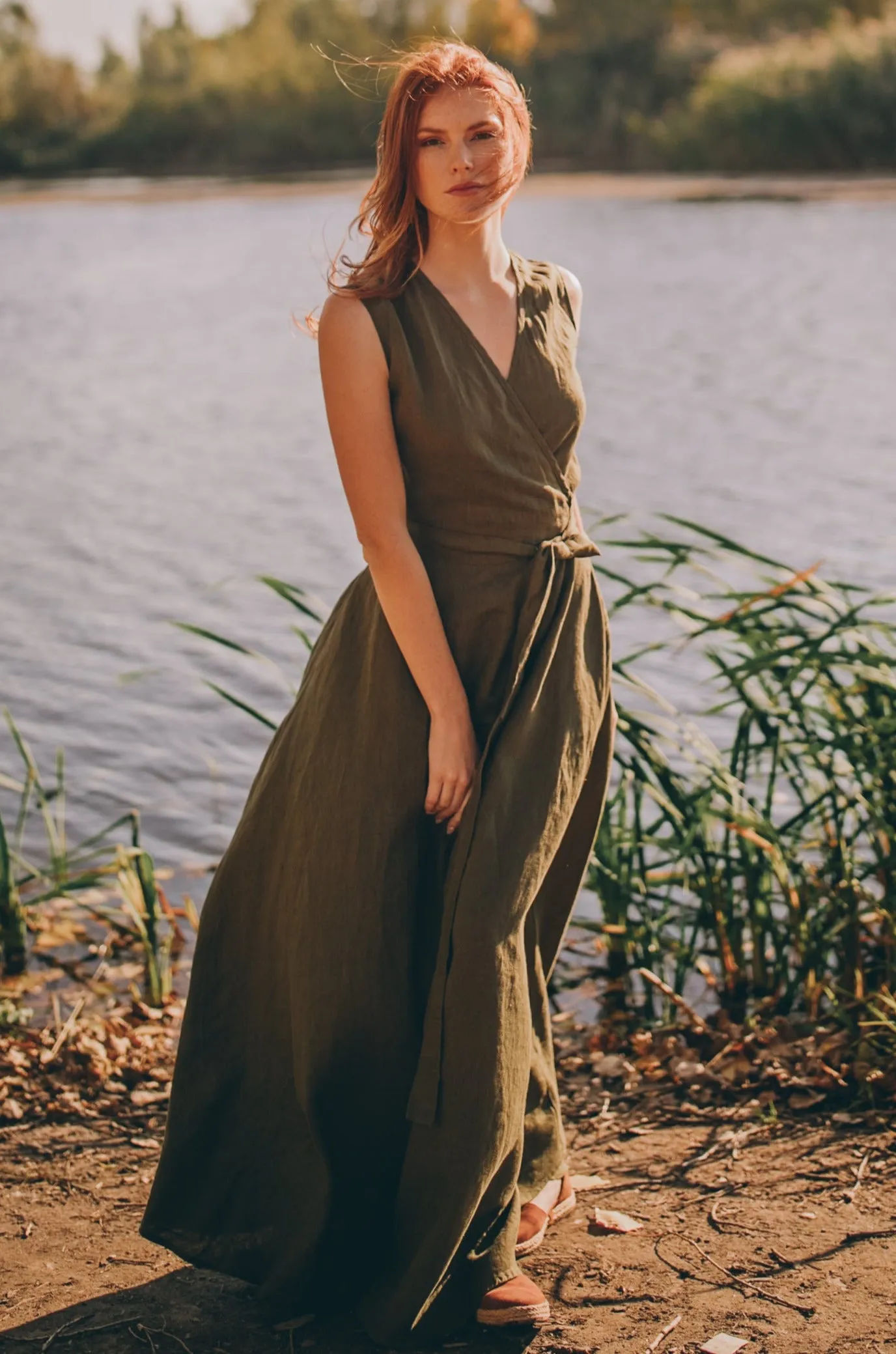 Sleeveless Linen Maxi Dress with Tie Waist