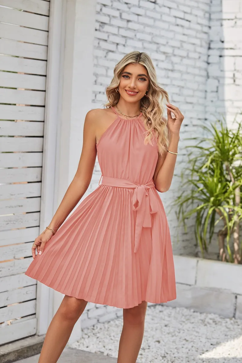 Strapless Dresses Solid Pleated Skirt Summer Beach Sundress