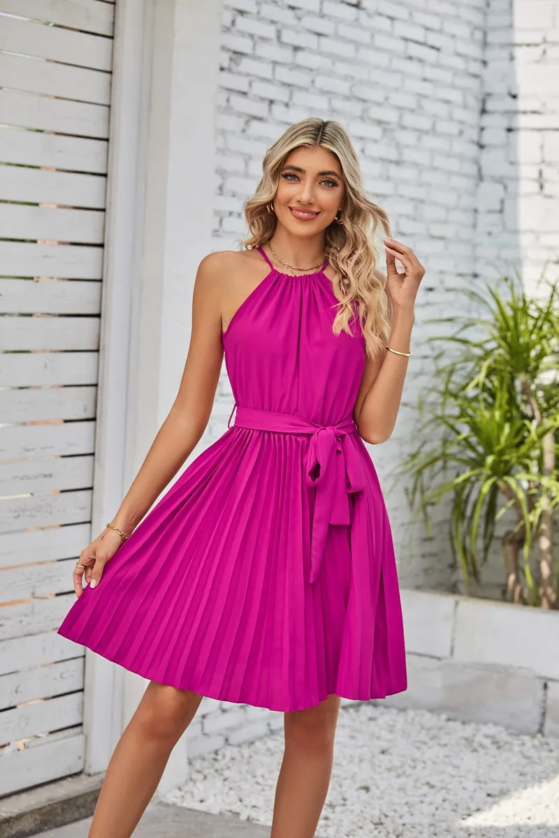 Strapless Dresses Solid Pleated Skirt Summer Beach Sundress