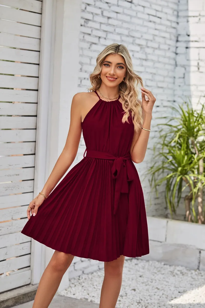 Strapless Dresses Solid Pleated Skirt Summer Beach Sundress