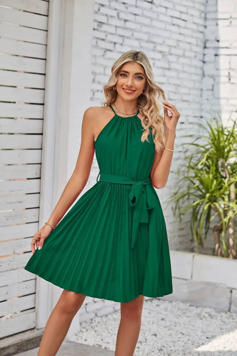 Strapless Dresses Solid Pleated Skirt Summer Beach Sundress