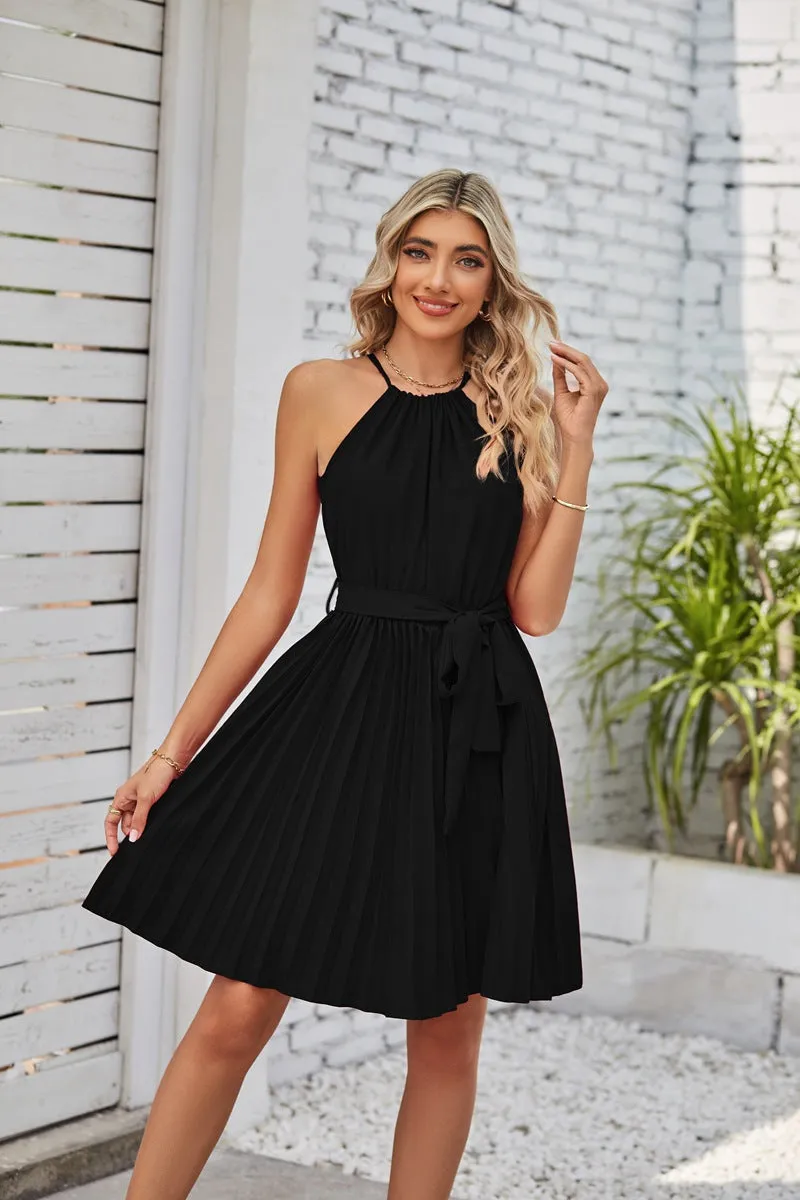 Strapless Dresses Solid Pleated Skirt Summer Beach Sundress