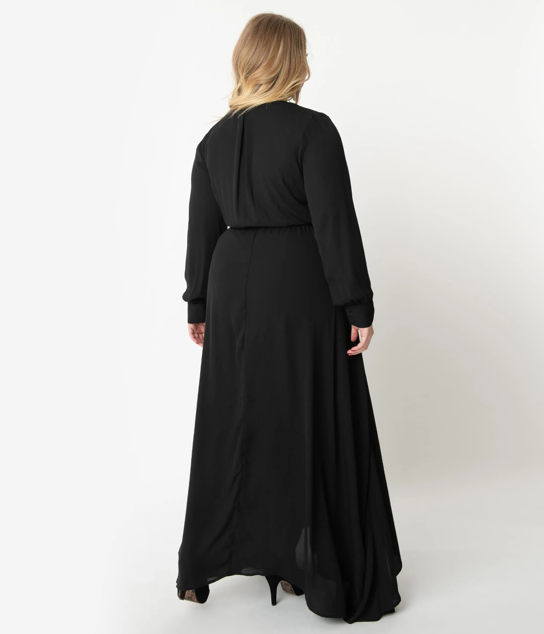 Unique Vintage Plus Size Black Long Sleeve Farrah Maxi Dress