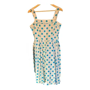 Vintage Cotton White And Turquoise Spotted Sleeveless Dress UK Size 10